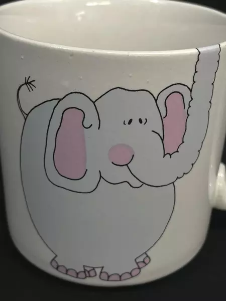 Cute Grey Elephant Porcelain Coffee Mug with Peanuts Handle Pre-Owned