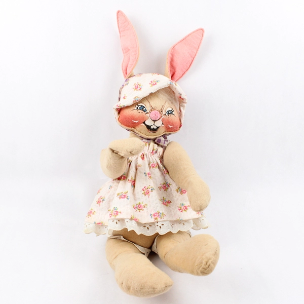 Vintage 1968 Brown Analee Mobilitee 17" Seated Easter Rabbit W/Bonnet and Dress