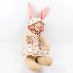 Vintage 1968 Brown Analee Mobilitee 17" Seated Easter Rabbit W/Bonnet and Dress
