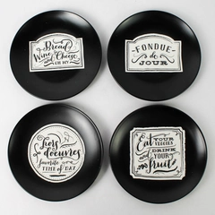 Pier 1 Imports Appetizer Plates Set of 4 In Box Black/White 6" Diameter Ceramic