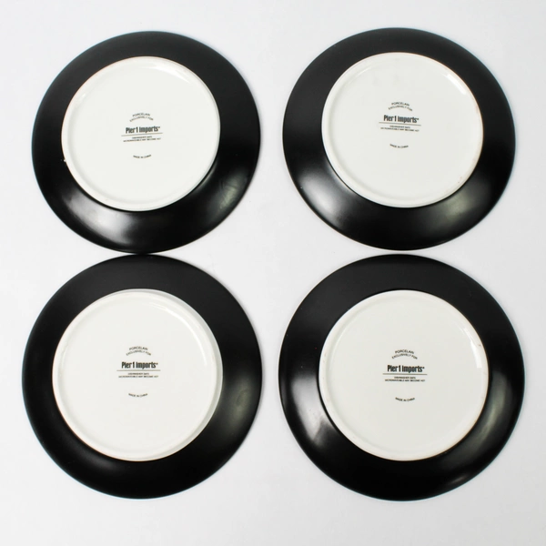 Pier 1 Imports Appetizer Plates Set of 4 In Box Black/White 6" Diameter Ceramic