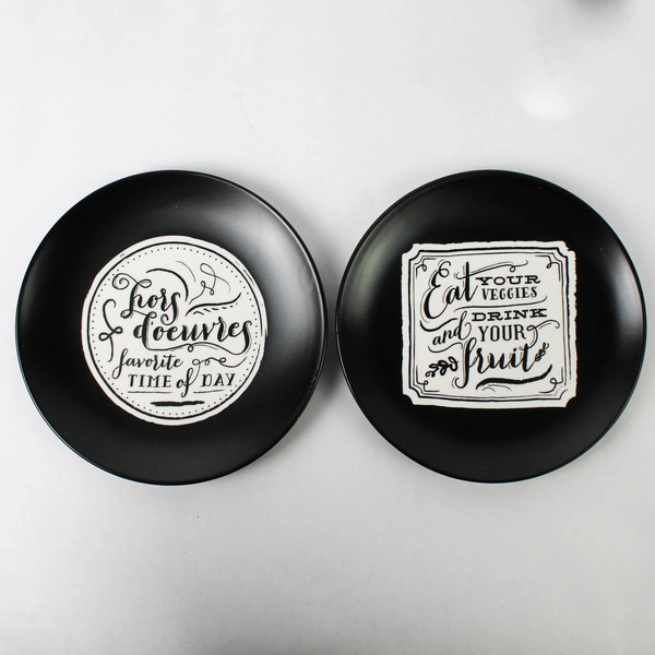 Pier 1 Imports Appetizer Plates Set of 4 In Box Black/White 6" Diameter Ceramic