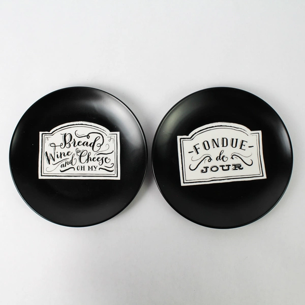 Pier 1 Imports Appetizer Plates Set of 4 In Box Black/White 6" Diameter Ceramic