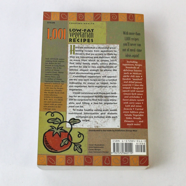 1001 Low-Fat Vegetarian Recipes by Sue Spitler, 1997 Cookbook, Pre-Owned