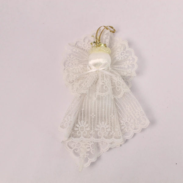 Lot of 8 Handmade Angel Christmas Ornaments - Cream White Burgundy Decor