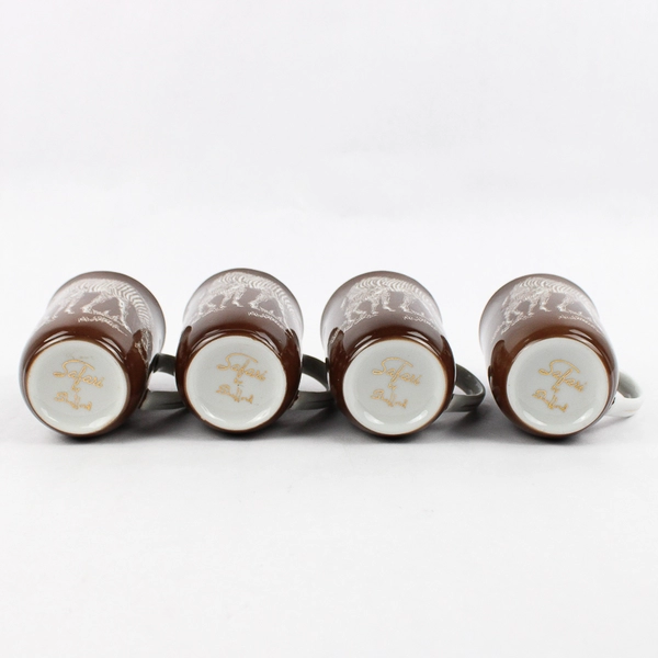 Set of 4 Safari By Shafford Brown Coffee Mugs With A White Zebra And Calf