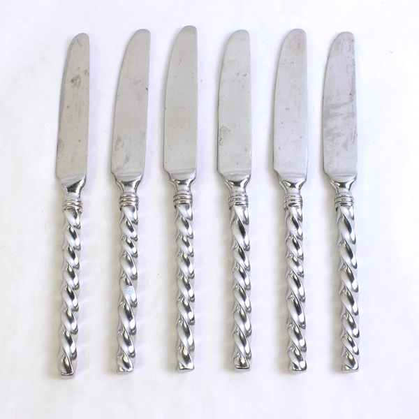 Lot of 6 Hampton Silversmiths Brade Glossy 9 1/8" Dinner Knives 18/10 Stainless