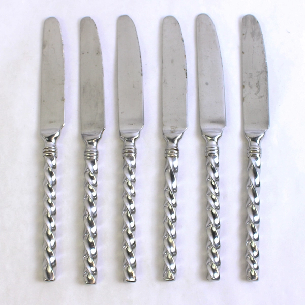 Lot of 6 Hampton Silversmiths Brade Glossy 9 1/8" Dinner Knives 18/10 Stainless