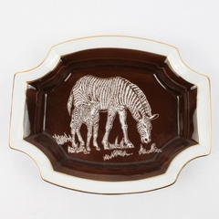 Vintage Safari By Shafford Brown Zebra And Calf Bowl with White and Gold Trim