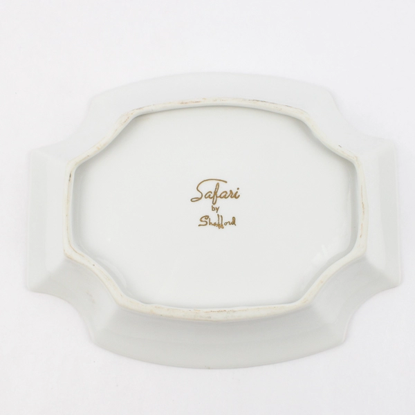 Vintage Safari By Shafford Brown Zebra And Calf Bowl with White and Gold Trim