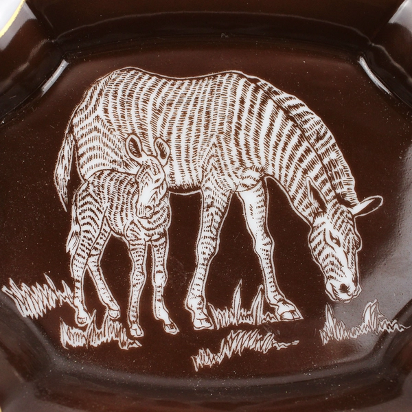 Vintage Safari By Shafford Brown Zebra And Calf Bowl with White and Gold Trim