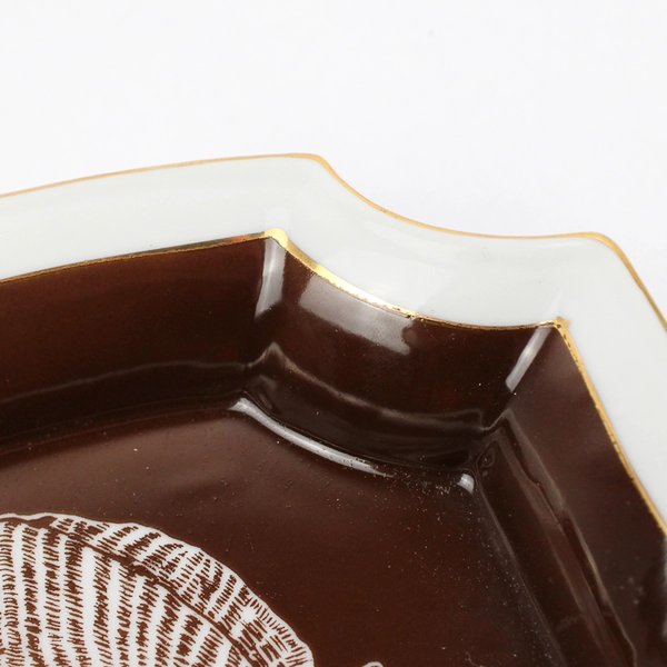 Vintage Safari By Shafford Brown Zebra And Calf Bowl with White and Gold Trim