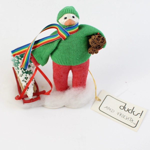 Vintage 1980 Just Ducky Ducks And Friends Christmas Figurine With Sled