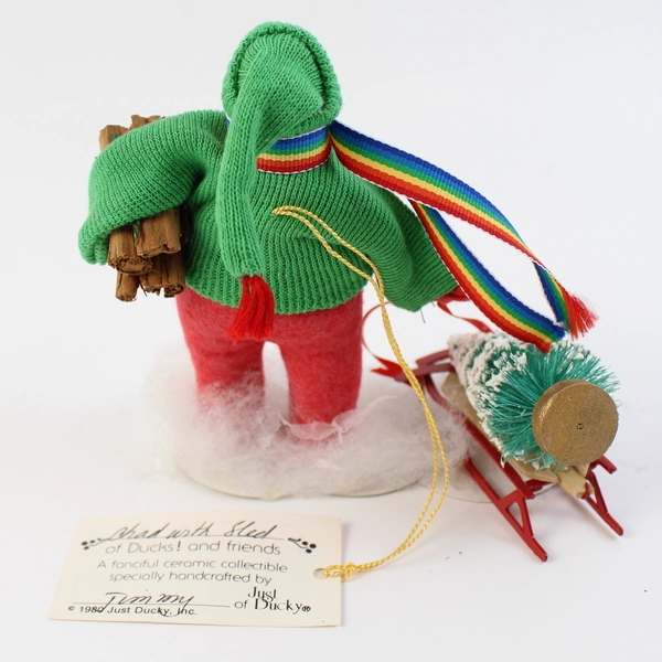 Vintage 1980 Just Ducky Ducks And Friends Christmas Figurine With Sled