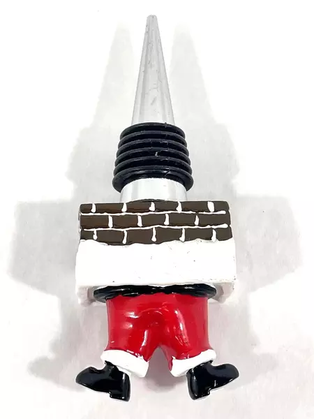 Santa Chimney Wine Bottle Stopper Silver-Toned 4.5" Long - Pre-Owned