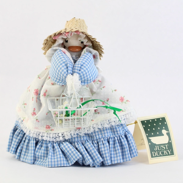 Vintage 1987 Just Ducky Figurine With Basket of Flowers