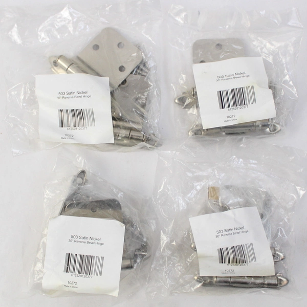 Lot of 4 Packaged 503 Satin Nickel 30-Degree Reverse Bevel Hinges