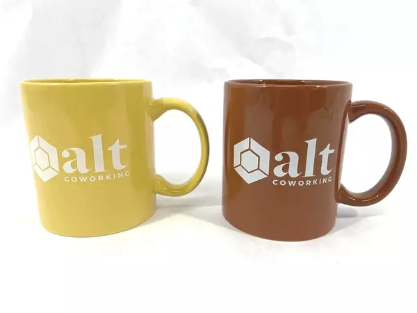 Lot of 2 M-Ware Alt Coworking Coffee Mugs Mustard Yellow & Rust Brown