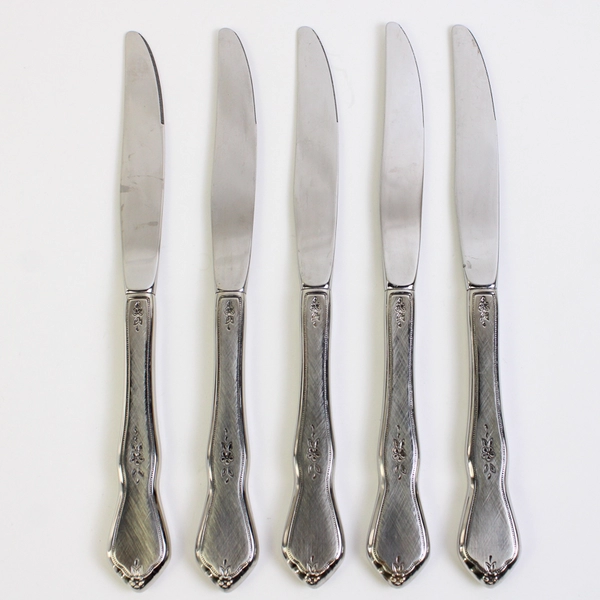 Lot of 5 Oneida Morning Blossom 9" Dinner Knife No Pinch Stainless Burnished