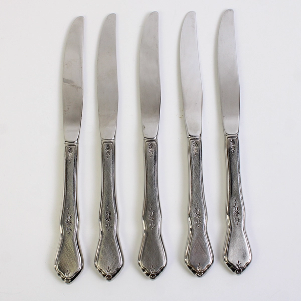 Lot of 5 Oneida Morning Blossom 9" Dinner Knife No Pinch Stainless Burnished