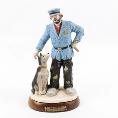 Vtg Flambro Emmitt Kelly Jr. Porcelain Clown Policeman Figurine With Wood Base