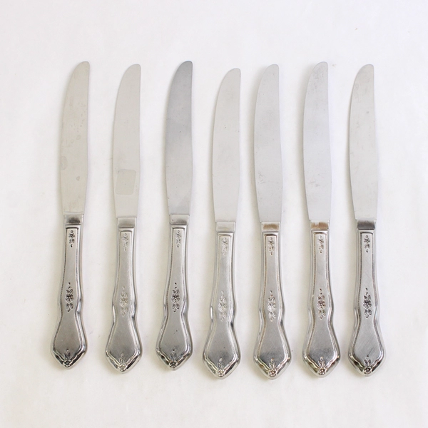 Lot of 7 Oneida Morning Blossom 9" Dinner Knife Pinched Stainless Burnished