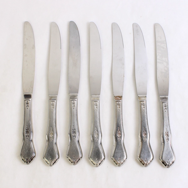 Lot of 7 Oneida Morning Blossom 9" Dinner Knife Pinched Stainless Burnished