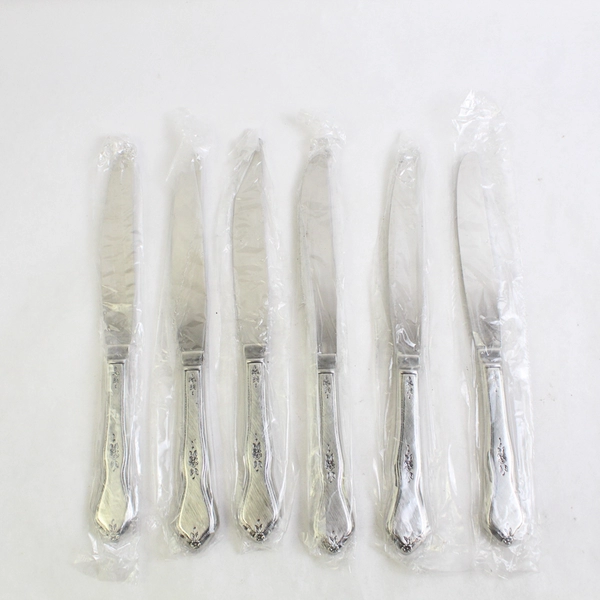 Lot of 6 Oneida Morning Blossom 9" Dinner Knife Pinched Stainless Burnished