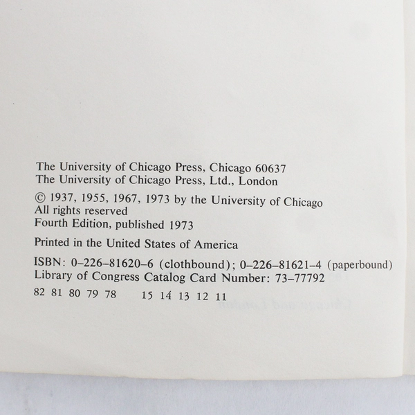 A Manual For Writers by Kate L. Turabian 4rd Edition 1973 Paperback