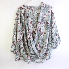 Peace & Pearls Multicolor Paisley Plunge Neckline Top Women's Size 1X