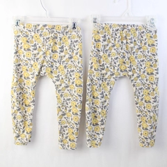 Set of 2 Jessica Simpson Gray and Yellow Floral Pattern Baby Girl Pants 24M