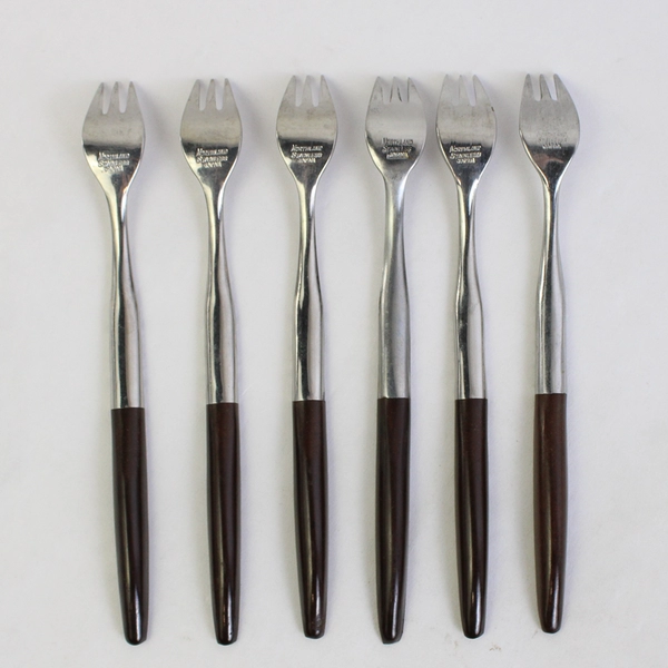 Lot of 6 Oneida Northland Napa Valley 6.25" Cocktail Seafood Fork Stainless Wood