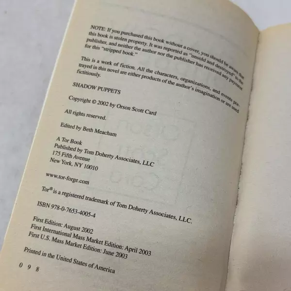 Shadow Puppets by Orson Scott Card 2003 National Bestseller