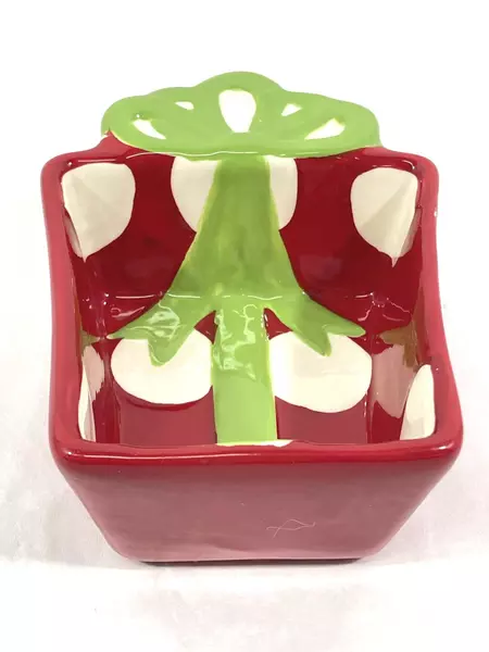 Real Home Ceramic Christmas Gift Bowl Red & Green - Pre-owned Crazing