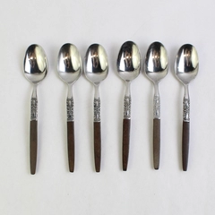 Lot of 6 Oneida Northland Napa Valley 6.5" Teaspoons Stainless Wood
