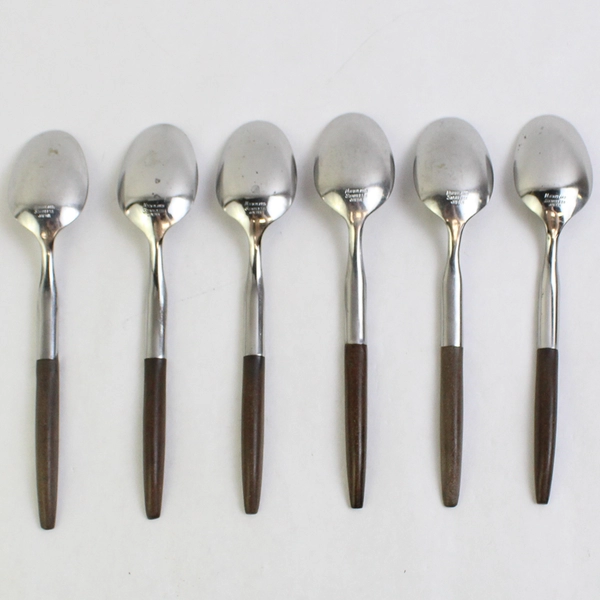 Lot of 6 Oneida Northland Napa Valley 6.5" Teaspoons Stainless Wood