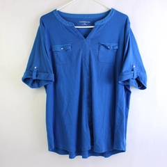 Croft & Barrow Blue Short-Sleeved Top Women's 2X Silver-Tone Button Accents