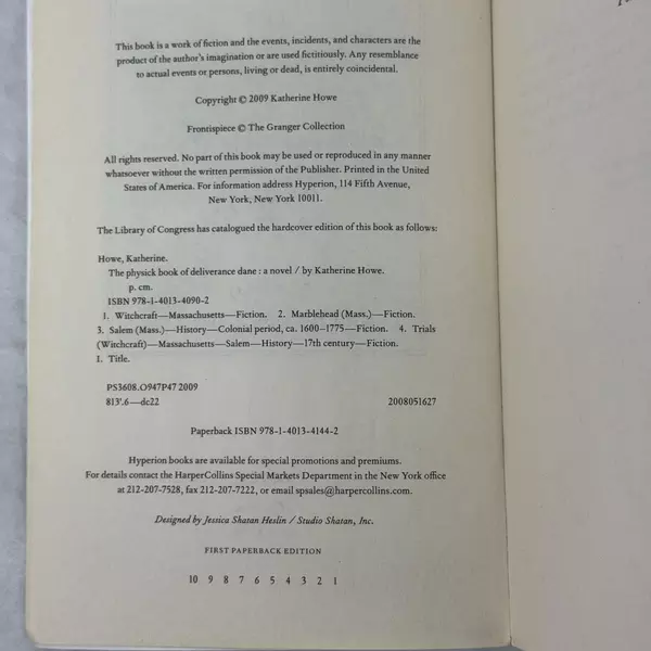 Physick Book of Deliverance Dane by Katherine Howe 2009 Trade Paperback