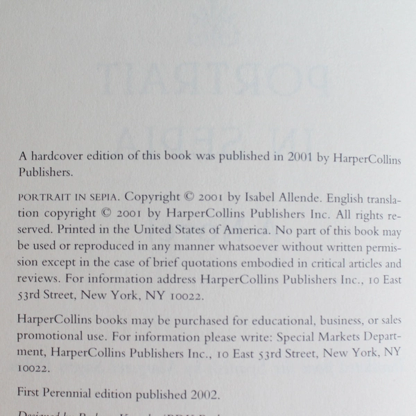 Portrait in Sepia by Isabel Allendae 2002 Paperback Book