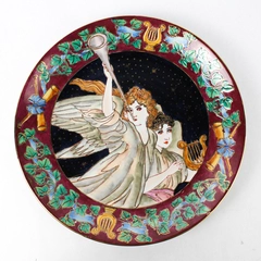 Decorative Plate Featuring Angels Playing Horn And Lyre Vine Pattern Rim 10.25"