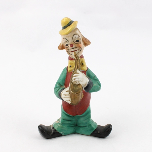 Vintage Ardco Porcelain Pot Belly Clown With Saxophone Figurine