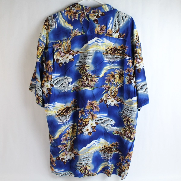 The Hawaiian Original Blue Ukulele Tropical Pattern Collar Button Down Men's XL