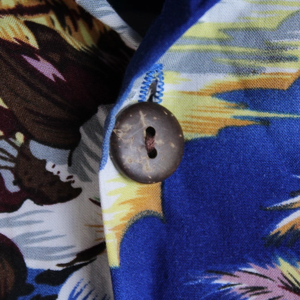 The Hawaiian Original Blue Ukulele Tropical Pattern Collar Button Down Men's XL