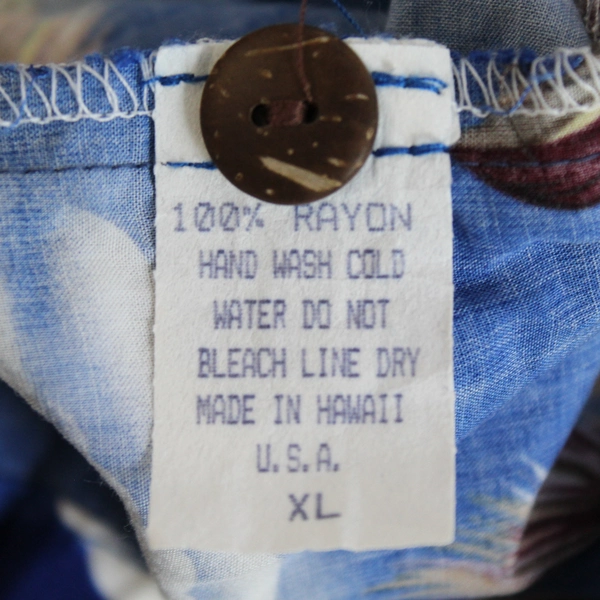 The Hawaiian Original Blue Ukulele Tropical Pattern Collar Button Down Men's XL