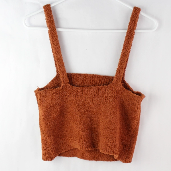 Forever 21 Brown Fuzzy Knit Crop Top Tank Women’s Size L - Cozy Casual Top