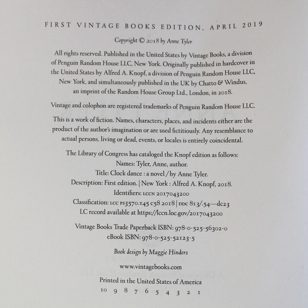 Clock Dance by Anne Tyler 2019 Vintage Books Paperback