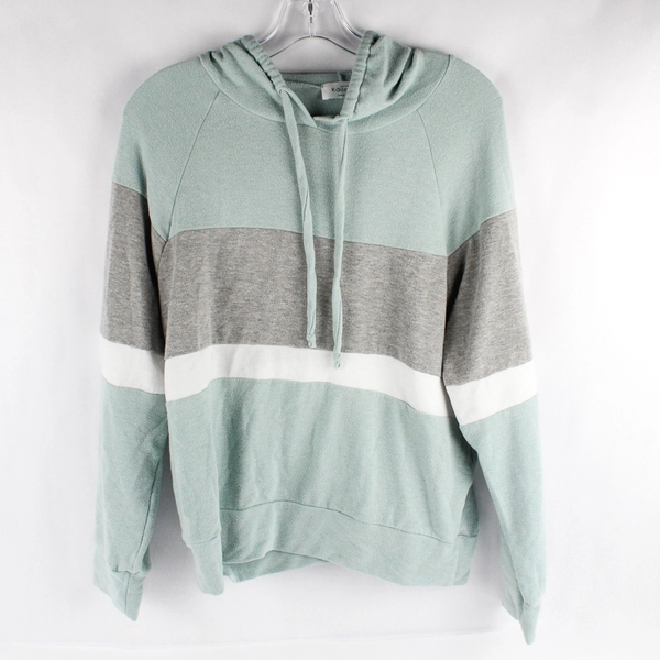 Kaileigh Mint Green and Gray Striped Cropped Hoodie Women's Size Medium