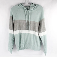 Kaileigh Mint Green and Gray Striped Cropped Hoodie Women's Size Medium