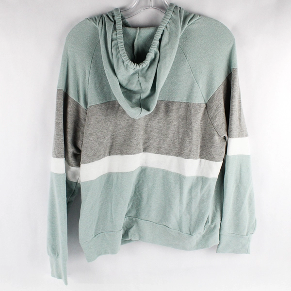 Kaileigh Mint Green and Gray Striped Cropped Hoodie Women's Size Medium
