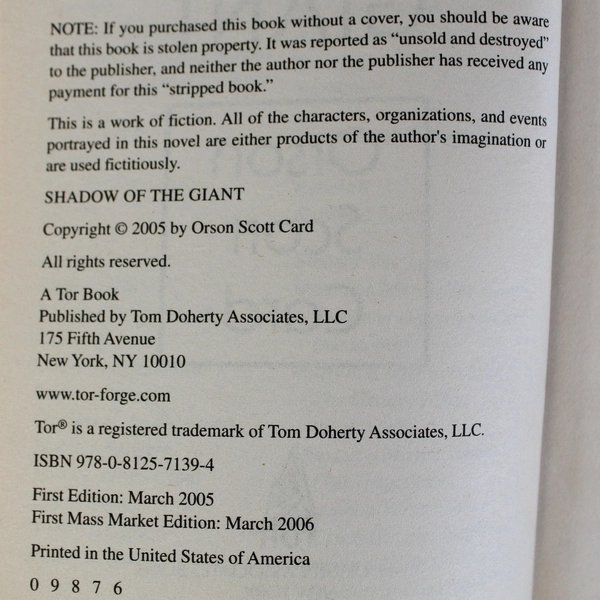 Shadow Of The Giant by Orson Scott Card 2006 TOR Paperback